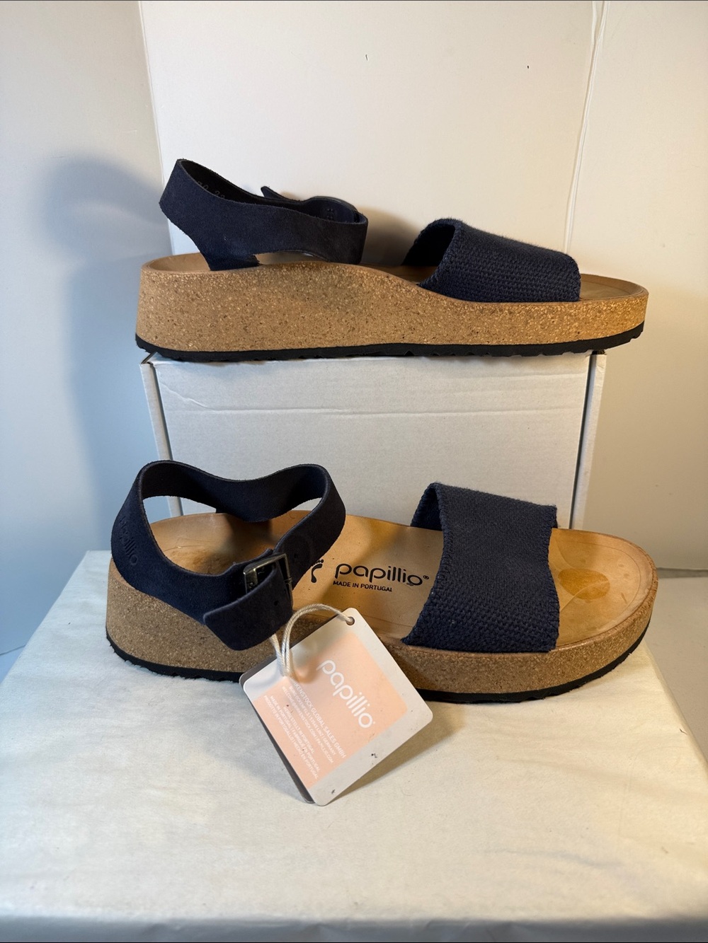 Papillio Navy Blue Cork Platform Sandals